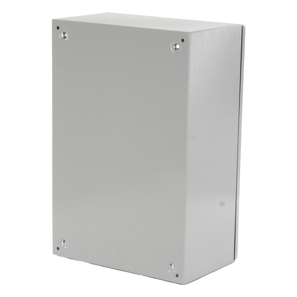 Gabinete Ventilado de Acero IP55 Uso en Exterior (400 x 600 x 250 mm) con Placa Trasera Interior Metálica y Compuerta Inferior Atornillable. Incluye Ventilador, Ventilas, filtros, Chapas y Llave T.