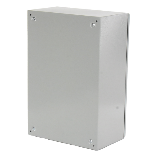 Gabinete Ventilado de Acero IP55 Uso en Exterior (400 x 600 x 250 mm) con Placa Trasera Interior Metálica y Compuerta Inferior Atornillable. Incluye Ventilador, Ventilas, filtros, Chapas y Llave T.