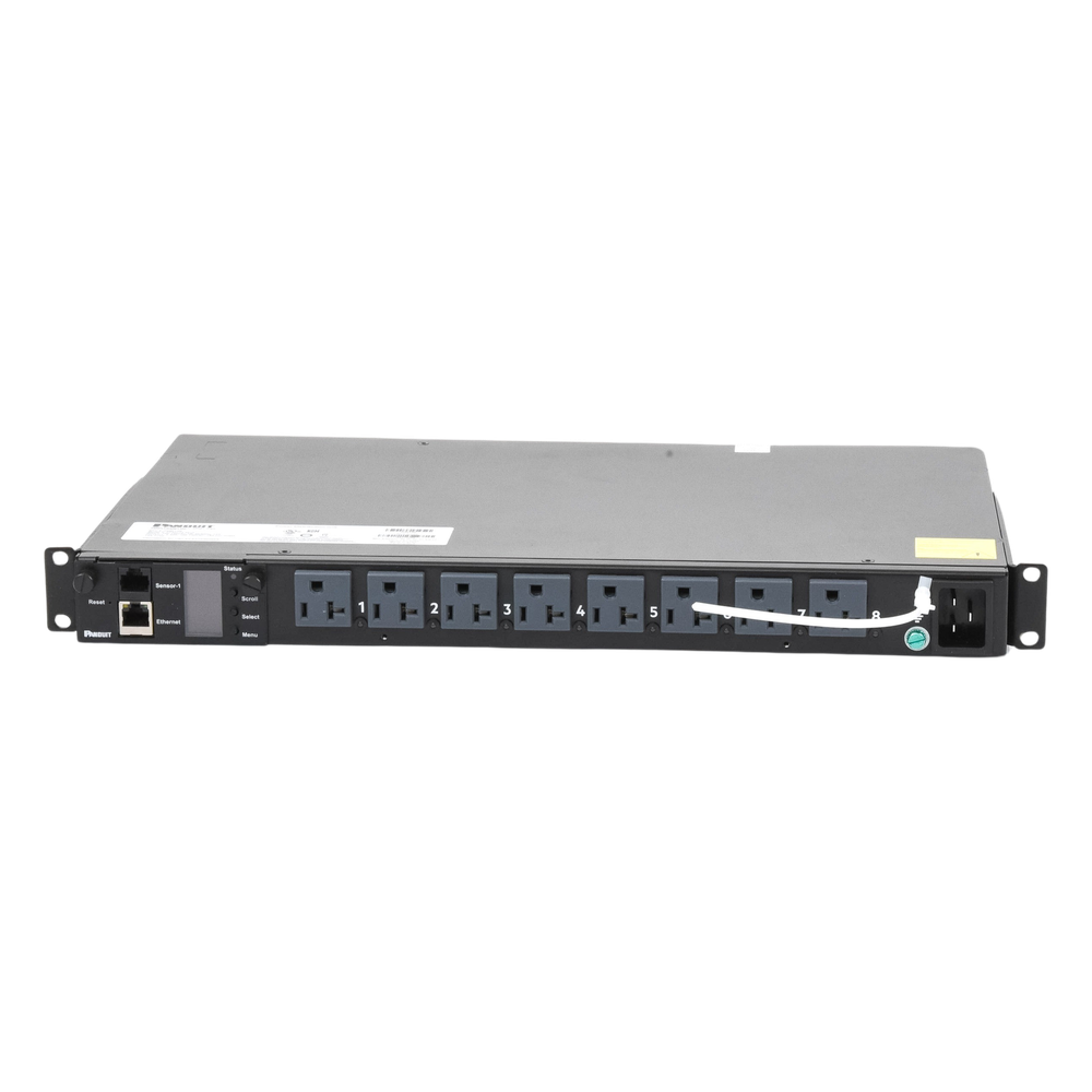 PDU Switchable y Monitoreable por Toma (MS) para Distribución de Energía, Enchufe de Entrada NEMA 5-15P, Con 8 Salidas 5-20R, Horizontal 19in, 120 Vca, 15 Amp, 1UR