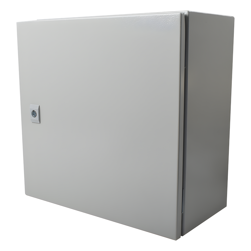 Gabinete de Acero IP66 Uso en Intemperie (400 x 400 x 200 mm) con Placa Trasera Interior de Metal y Compuerta Inferior Atornillable (Incluye Chapa y Llave T).
