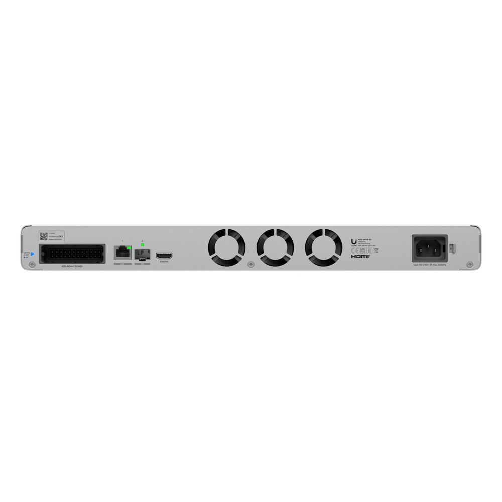 UNVR G2 UniFi Protect 1U con 4 Bahías para Discos Duros, Soporte para hasta 60 Cámaras HD, 50 Cámaras 2K o 30 Cámaras 4K, Puerto 10G SFP+ y 2.5GbE, Análisis Edge-AI Integrado