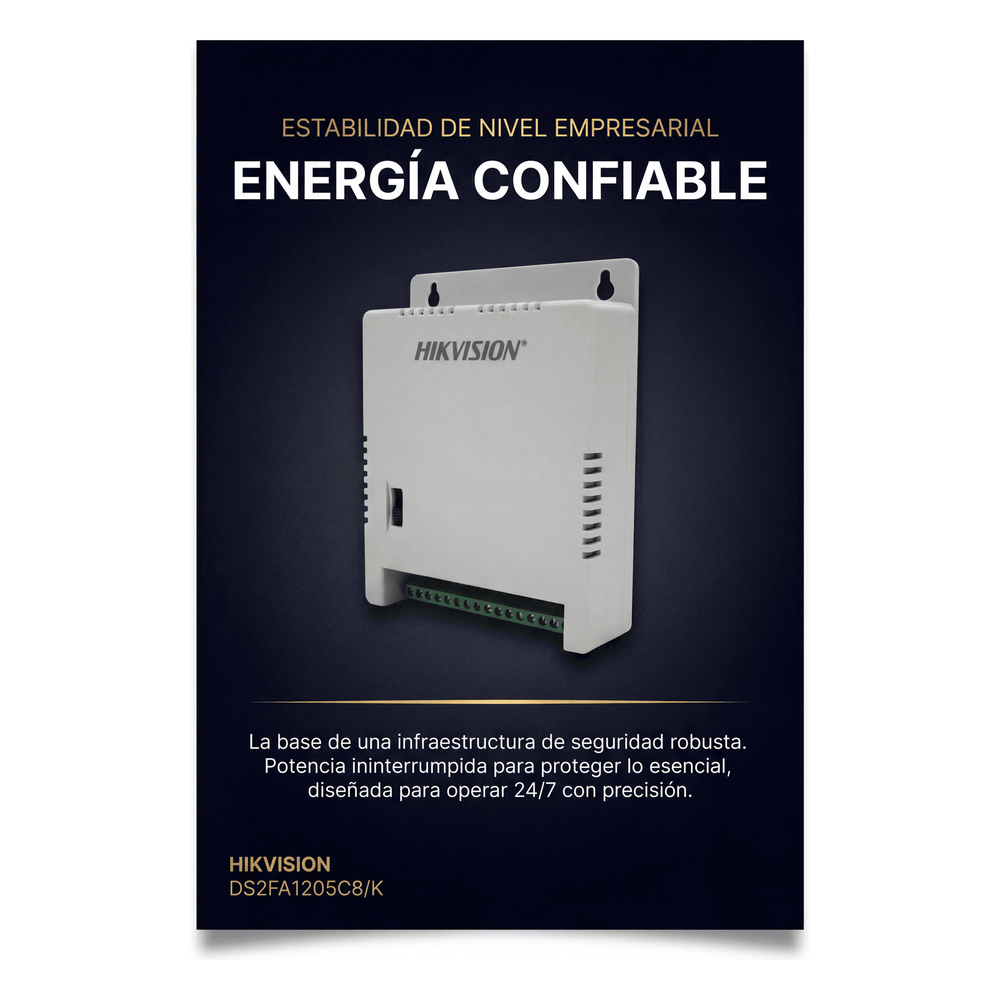 Fuente de Poder Regulada 12 Vcc / 13.5 Vcc / 15 Vcc para 8 Cámaras / 8 Amperes (1 Amp por Salida) / Voltaje de Entrada 90 - 130 VCA / Filtro de Ruido para Cámaras 4K / Modo para Largas Distancias