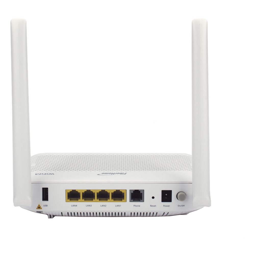 ONU GPON WiFi 6, (2.4/5 GHz), 2 Antenas de 5 dBi, Compatible con OLT de Terceros, 4 puertos Gigabit + 1 POTS + 2 USB, conector SC/UPC