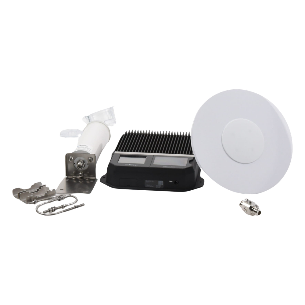 Kit Amplificador Office 200 para 2G, 3G y 4G / Mejora llamadas convencionales y VoLTE / Amplifica señal de TELCEL, AT&T y MOVISTAR / Cubre hasta 400 m² con una antena y hasta 1600 m² con 4 antenas.