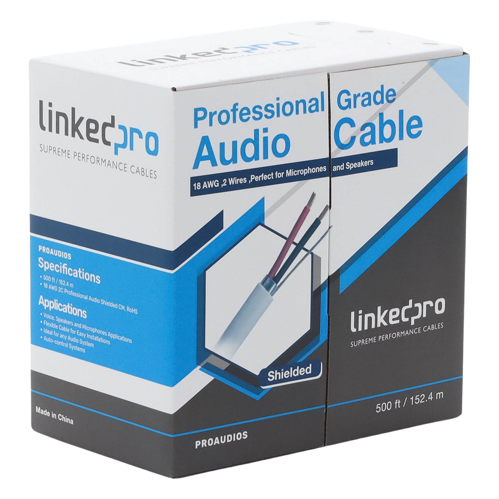 Cable para Audio Profesional Calibre 18 en 2 Hilos 100% Cobre, Blindado Perfecto para Bocinas y Micrófonos, Bobina de 152 Metros (500 Pies)