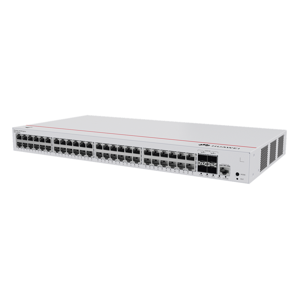 Switch de Distribución/Core Gigabit Administrable PoE Capa 3 / 48 puertos 10/100/1000 Mbps (PoE) / 4 Puertos 10GE SFP+ Uplink / ERPS / Rutas Estáticas / iStack / PoE Perpetuo / 380W / Administración Nube Gratis