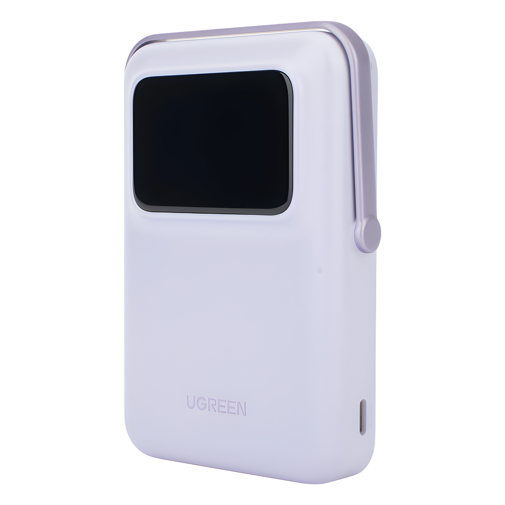 Power Bank Serie UNO Inalambrico | 10000mAh | 7.5W/20W  |  Con Emojis de Estado | Carga Rápida USB-C Bidireccional  | Pantalla TFT  Inteligente | Con Holder | Color Purple.
