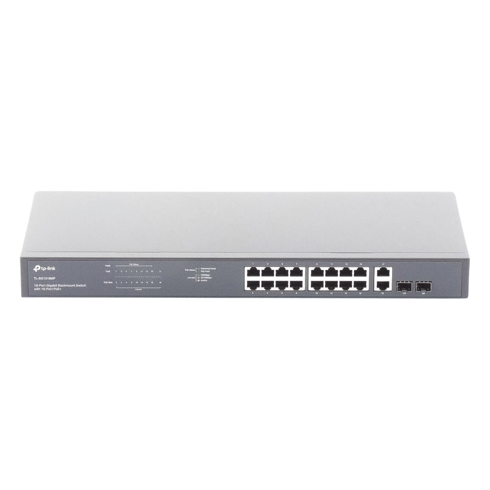 Switch no administrable de 16 puertos 10/100/1000Mbps y PoE af/at, 2 puertos SFP hasta 250W.