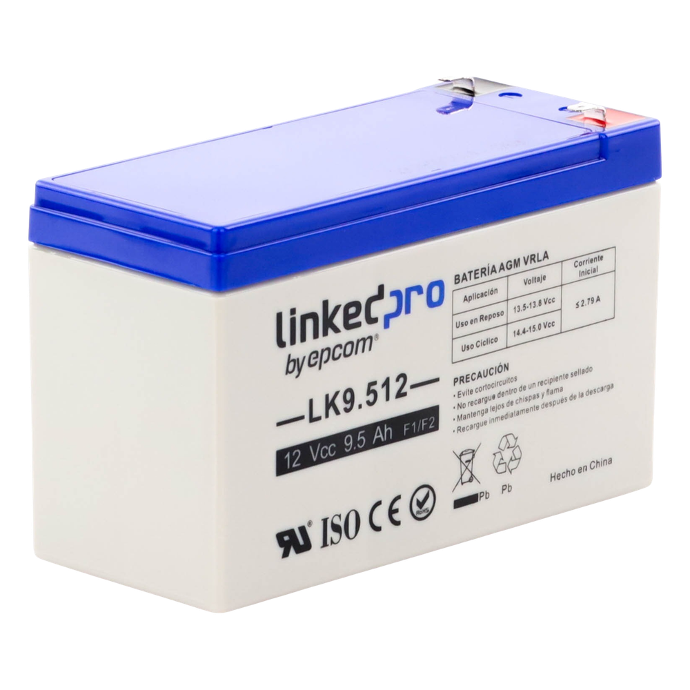 Batería de respaldo 12 V | 9.5 Ah | AGM | Especial para Seguridad Electrónica | UPS  | Sistemas de Emergencia | Vida útil 5 años | Terminales F1  + Adaptador F2