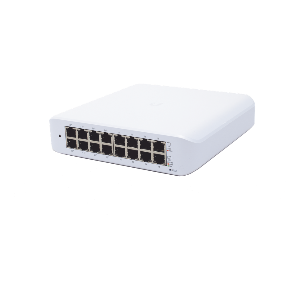 Switch UniFi Lite Administrable PoE de 16 Puertos 10/100/1000 Mbps (8 puertos 802.3af/at), 45 W