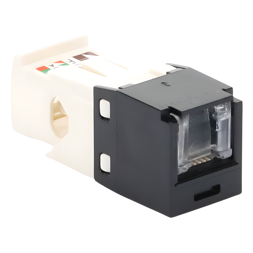 Conector Jack RJ45 Estilo TG con Ventana, Mini-Com, Categoría 6, de 8 Posiciones y 8 Cables, Color Negro
