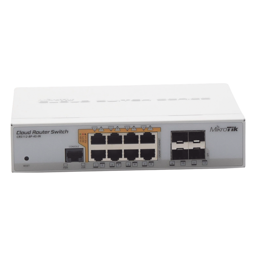 Cloud Router Switch Administrable L3, 8 puertos 10/100/1000 Mbps c/PoE Pasivo ó 802.3af/at, 4 Puertos SFP