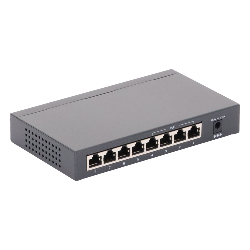 Switch Gigabit PoE+ no administrable de 8 puertos 10/100/1000 Mbps, solo 4 puertos PoE, para escritorio