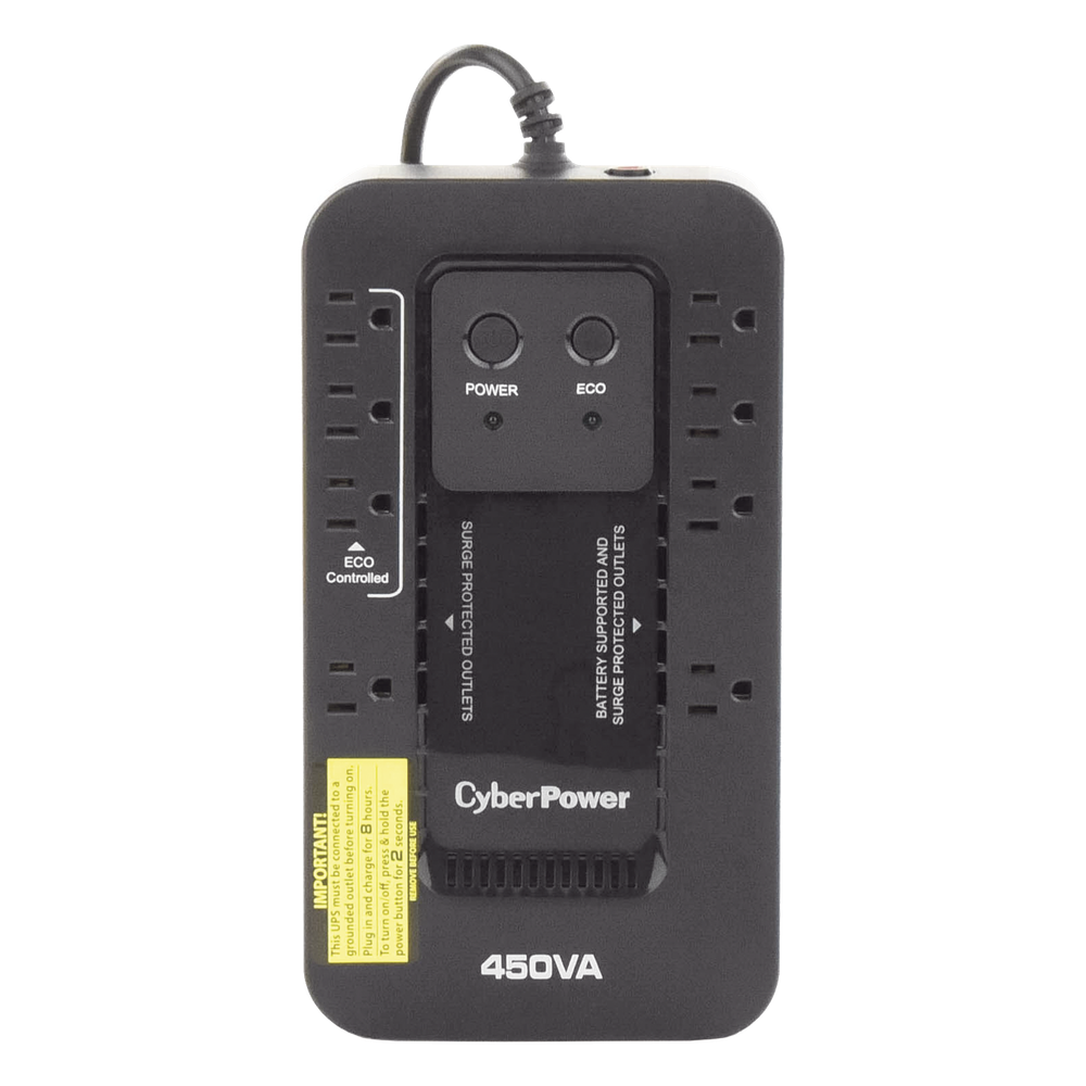 UPS de 450 VA/260 W, Topología Standby con Modo Ahorrador ECO, Entrada 120 Vca NEMA 5-15P, Con 8 Tomas NEMA 5-15R