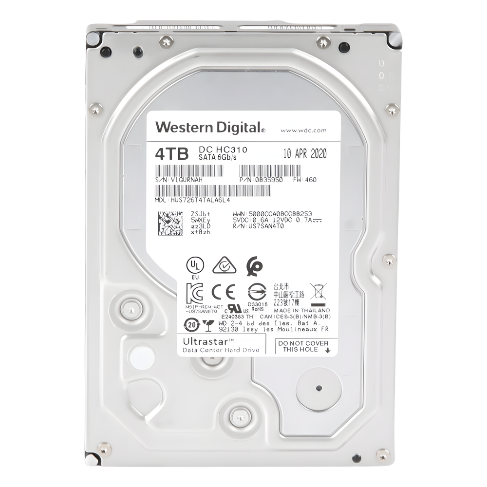 Disco Duro Enterprise 4 TB / Wester Digital (WD) / Serie Ultrastar / Recomendado para Data Center y NVRs de Alta Capacidad / Alto Performace
