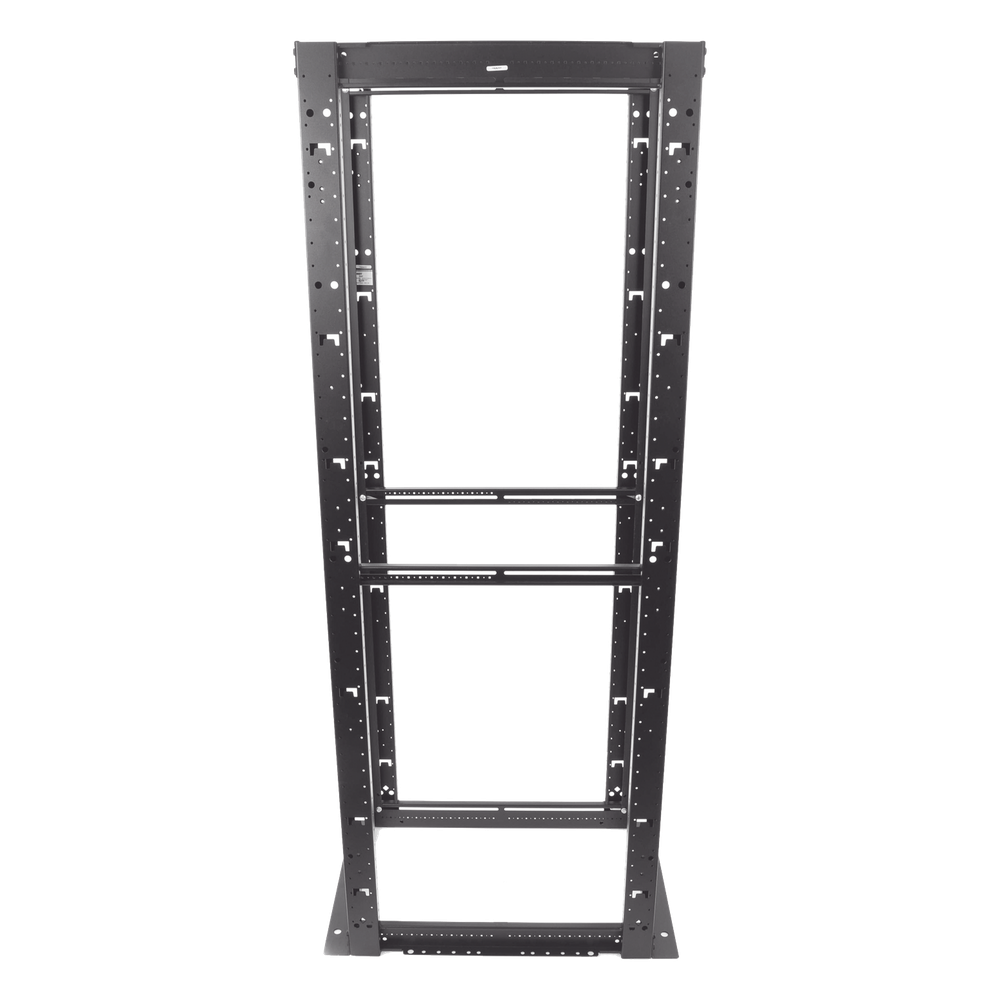 Rack de Cuatro Postes Estándar de 19", Rieles Numerados y Roscados #12-24, Profundidad Máxima de 30 in, 45 Unidades de Rack, Color Negro
