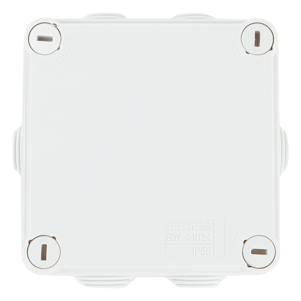 Caja Estanca de PVC Para Derivación y Conexión, 6 Entradas, Tapa con Tornillo de 1/4" de Vuelta, 100x100x50 mm (Área Interna), Uso Exterior IP55, Material que no Propaga el Fuego y Libre de Hálogenos
