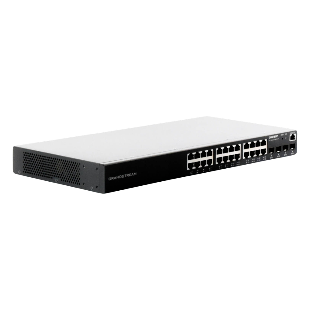 Switch PoE+ Administrable / 24 Puertos 10/100/1000 Mbps + 4 SFP / 360W PoE Total / Switching 56 Gbps / Cloud GWN Sin Costo / Montable en Rack