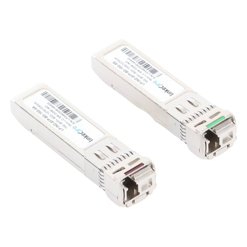 Transceptores Ópticos Industriales Bidireccionales SFP+ (Mini-Gbic) / Monomodo 1270 & 1330 nm / 10 Gbps / 10GBASE / Conector LC/UPC Simplex / DDM / Hasta 5 km / 2 Piezas
