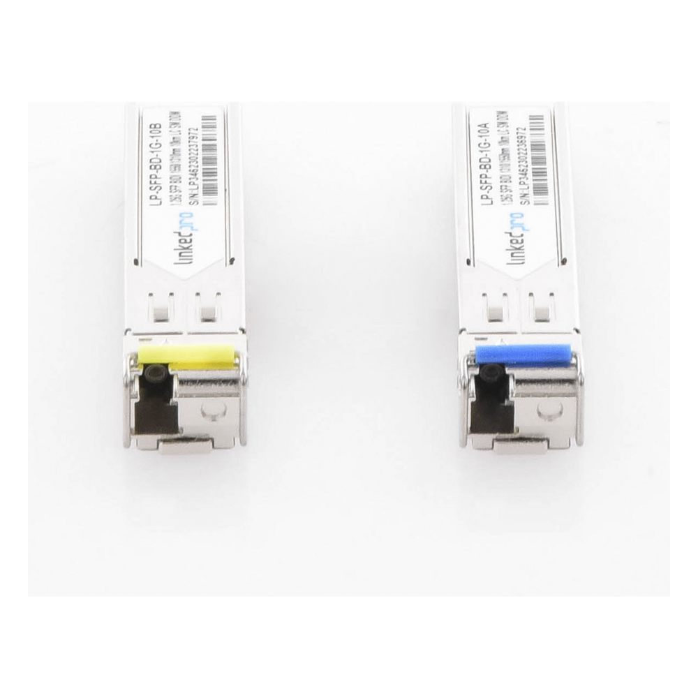 Transceptores Ópticos Bidireccionales SFP (Mini-Gbic) / Monomodo 1310 & 1550 nm / 1.25 Gbps / 1000BASE-BX / Conector LC/UPC Simplex / DDM / Hasta 10 km / 2 Piezas
