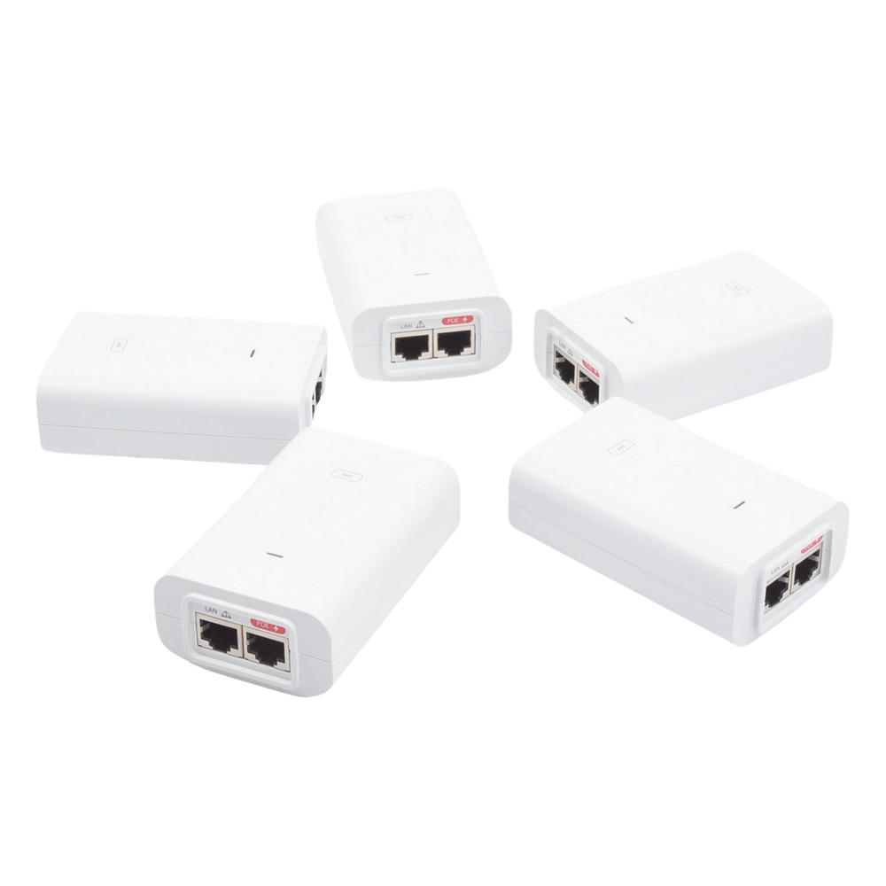 5 Unidades del Adaptador PoE Ubiquiti de 24 VDC, 1.0 A con puerto Gigabit, color blanco