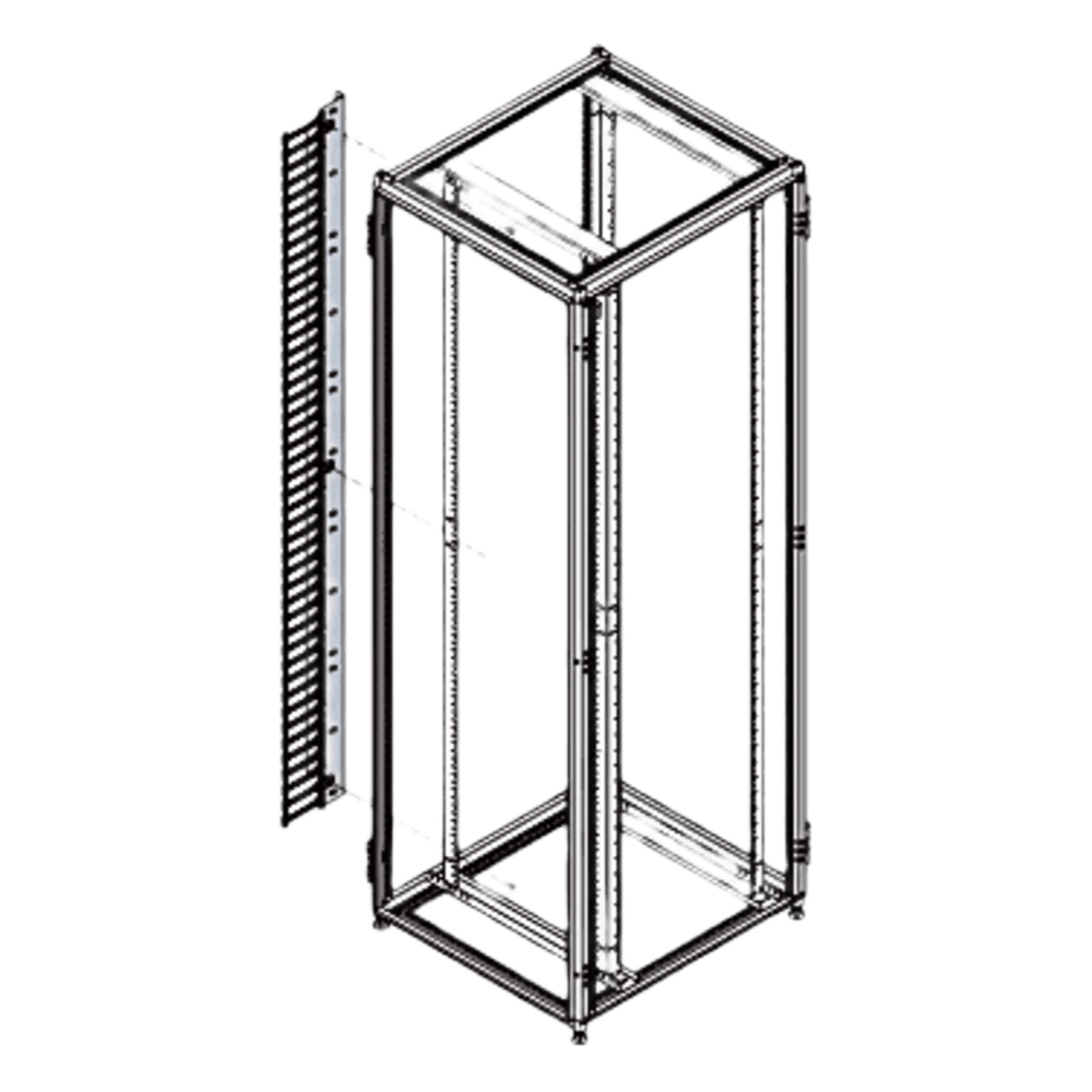 Organizador Vertical de Cables Rack 48 UR / Acero Negro / Sección 95x208 mm / Capacidad 726 Cables / Fijación Flecha 1.75 pulg