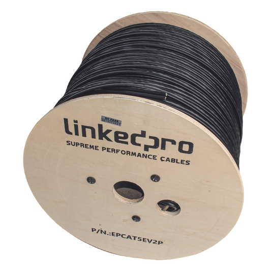 Bobina de Cable Siamés Cat5e CCA + 2 Cables Gruesos (16 AWG) para Alimentar Cámaras Más Lejos / 305 Metros (1000 Pies) / Instalación en Exterior / Uso Industrial para Climas Extremos