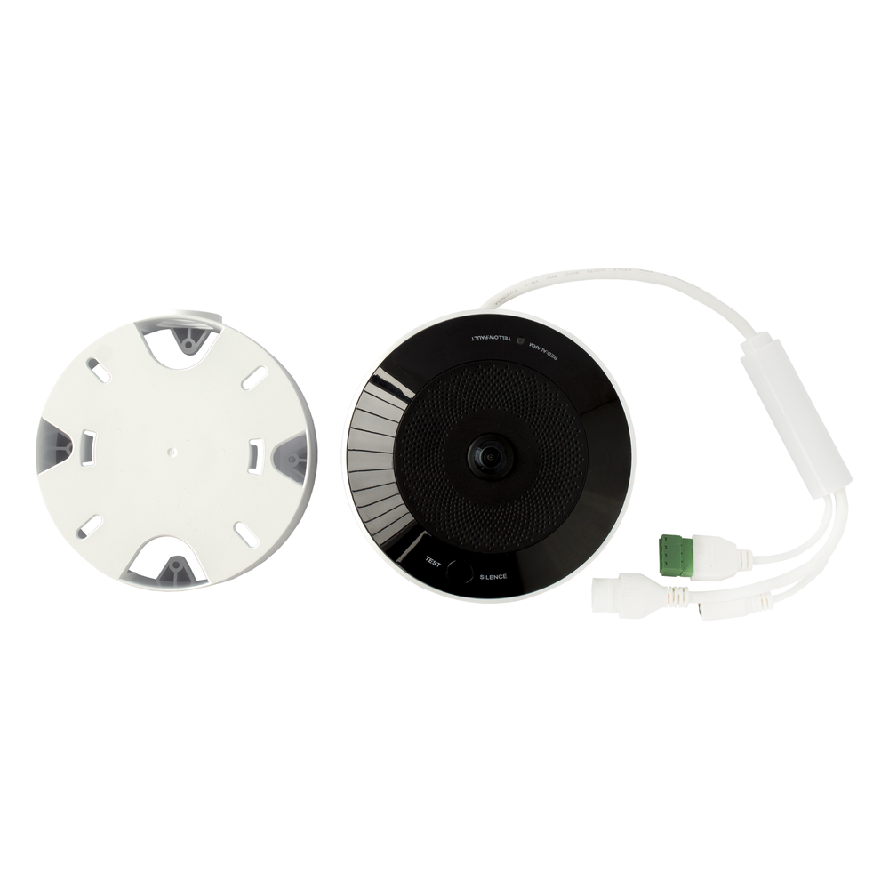 (HikFire) Mini Fisheye IP 4 Megapixel con Detector de Humo Puntual  / Autónomo / Entrada y Salida de Alarma / 15 mts IR / PoE / WDR 120 dB / Alarma de 85 dB / MicroSD 128GB / Compatible con Hik-Connect