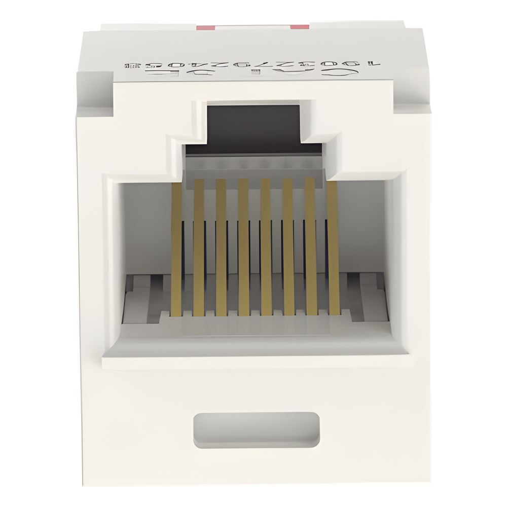 Conector Jack RJ45 Estilo TG, Mini-Com, Categoría 5e, de 8 Posiciones y 8 Cables, Color Blanco Mate