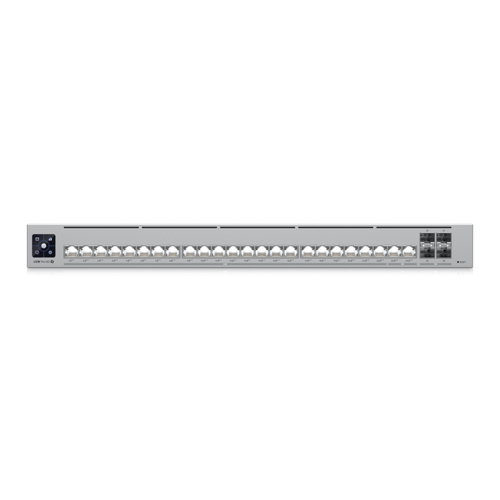 UniFi Switch Pro HD Capa 3, 24 puertos Etherlighting POE++ / (22) puertos 2.5 GbE, (2) puertos 10GbE, todos POE++, (4) puertos 10G SFP+, 600W presupuesto POE