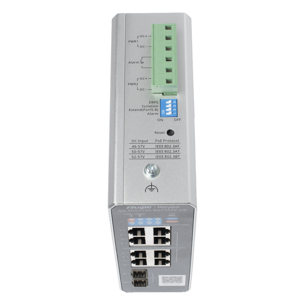 Switch Industrial PoE+ hasta 300 watts , Ideal para temperaturas Extremas y protección contra descargas, 1 puerto PoE++ 60W y 7 puertos PoE+ 30W, 2 SFP Uplink