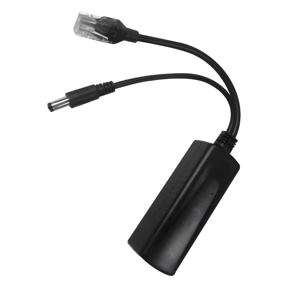 Cable divisor PoE pasivo de 48-55 Vcc @ 12 Vcc, 2 A. Aplicaciones como adaptar micrófonos en cámaras IP