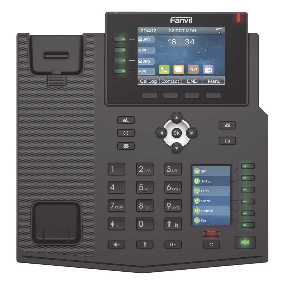 Teléfono IP Empresarial con Estándares Europeos, 16 líneas SIP con pantalla LCD a color 3.5", 30 teclas DSS/BLF, puertos Gigabit, IPv6, Opus y conferencia de 3 vías, PoE/DC