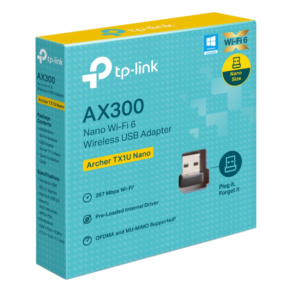 Adaptador USB Inalámbrico AX300 / Wi-Fi 6 2.4 GHz / 287 Mbps / Nano Size / OFDMA y MU-MIMO / Driver Pre-cargado / WPA2-PSK