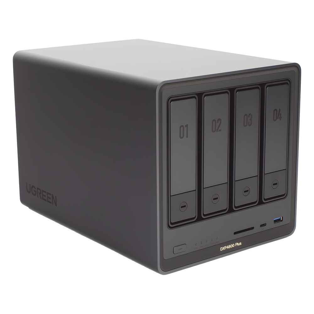 NAS UGREEN NASync DXP4800 Plus / Procesador Intel Pentium Gold 8505 5 Núcleos / 4 Bahías SATA + 2 M.2 NVMe PCIe 4.0 / 8GB DDR5 Expandible a 64GB / 10GbE + 2.5GbE / USB 3.2 Gen 2 Tipo C / HDMI 4K / Sistema Almacenamiento Conectado Red