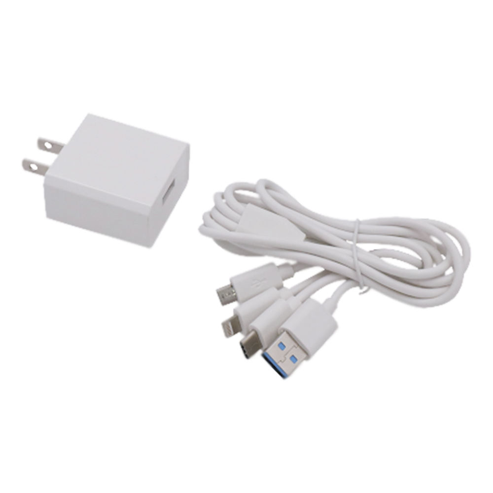 Cargador de pared USB de 5 Vcc 2A / Multi-puertos / USB-C / Micro USB / Tipo C / Lightning (iPhone) / Extensión de cable 1.2 metros