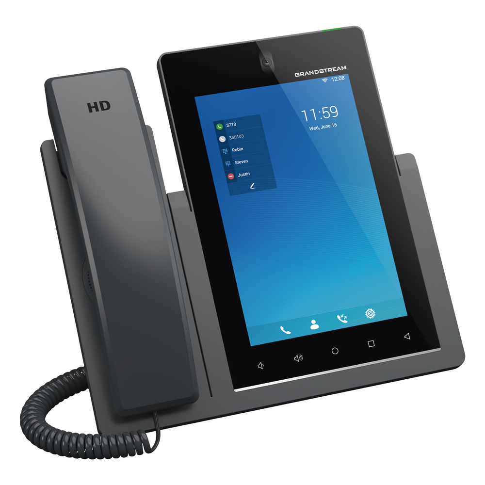 Teléfono IP Android 11, 16 líneas SIP con 16 cuentas, pantalla táctil  7", puertos Gigabit, Wi-Fi, Bluetooth, PoE, codec Opus, IPV4/IPV6 con gestión en la nube GDMS