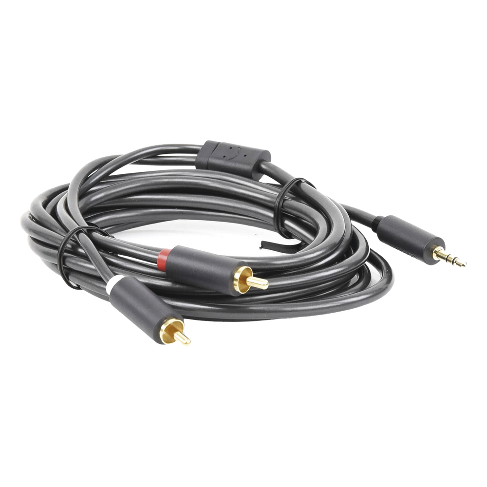 Cable Adaptador de 3.5mm Macho a 2 RCA Macho / 3 Metros (9.84 Pies) / Color Gris / Blindaje Múltiple / ABS / Alta Calidad