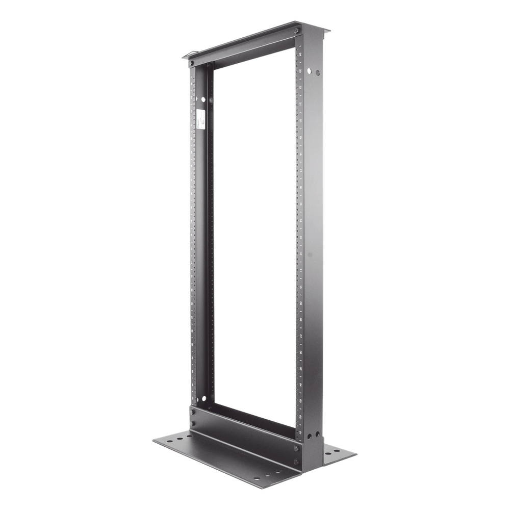 Rack de Dos Postes Estándar de 19 in, Rieles Numerados y Roscados #12-24, Fabricado en Aluminio, 24 Unidades de Rack, Color Negro