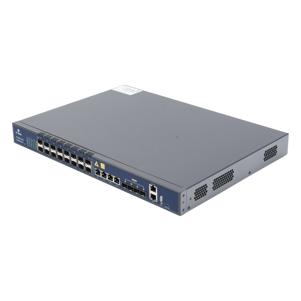OLT de 16 puertos GPON con 8 puertos Uplink (4 puertos Gigabit Ethernet + 4 puertos SFP / puertos SFP+) hasta 2,048 ONUs