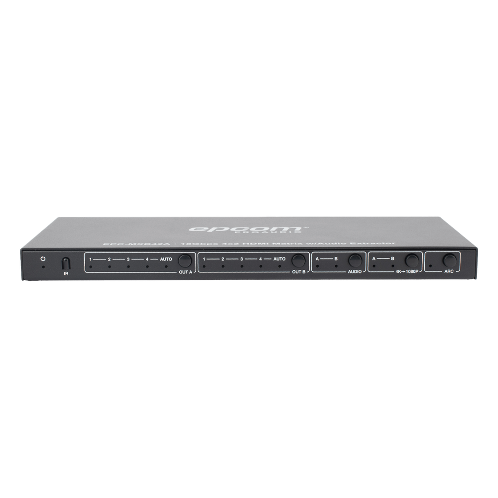 Matricial HDMI | 4x2 | 4K2K@60Hz | HDR | YCbCr 4:4:4 | EDID Auto | Extractor de Audio | Salida de audio análoga y digitalizados | HDCP 2.2 | 18 Gbps