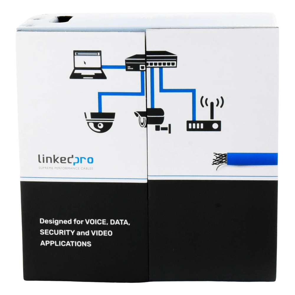 Bobina de Cable de 305 Metros (1000 Pies) Cat6+, CM, Calibre 23 Alto Rendimiento, ETL, UL, Color Azul, Super Flexible, para Aplicaciones de Video Vigilancia, Video HD, y Redes de Datos. Uso Interior.