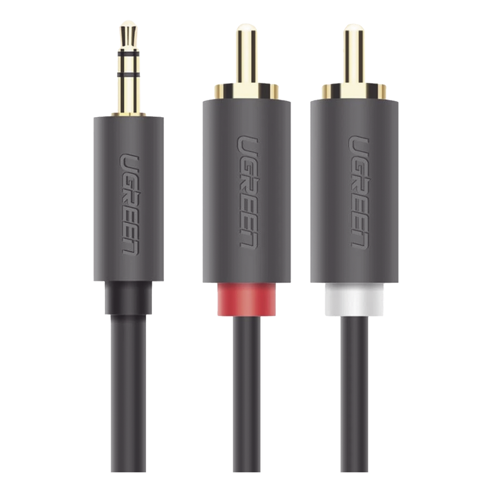 Cable Adaptador de 3.5mm Macho a 2 RCA Macho / 5 Metros (16.40 Pies) / Color Gris / Blindaje Múltiple / ABS / Alta Calidad