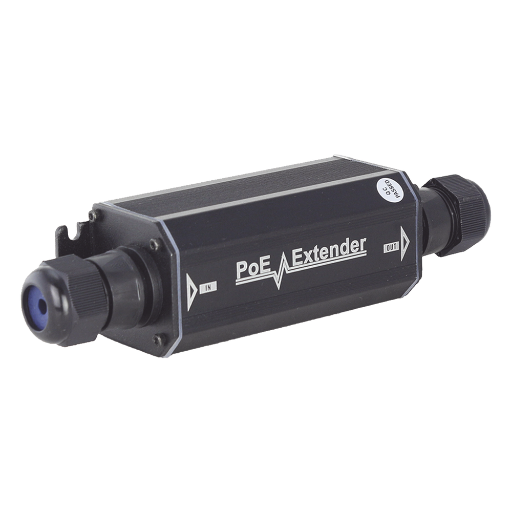 Extensor PoE / 100 Metros / Intemperie (IP66) /  60 Watts / 1 Puerto de Entrada  / 1 Puerto de Salida PoE / No requiere alimentación.
