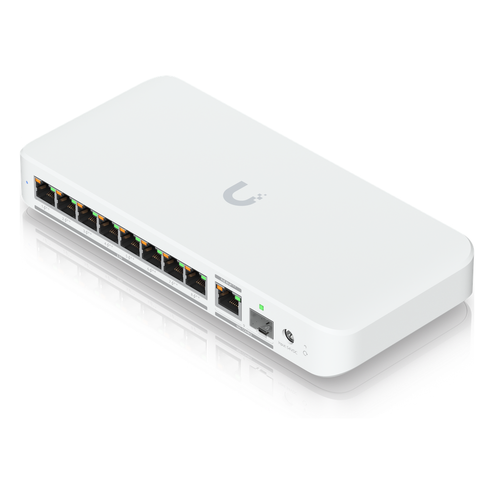 USW Flex 2.5G PoE Switch de 8 Puertos 2.5GbE PoE++, con un Puerto de Enlace Ascendente Combinado RJ45/SFP+ de 10 GbE (No incluye Adaptador ca/cc)