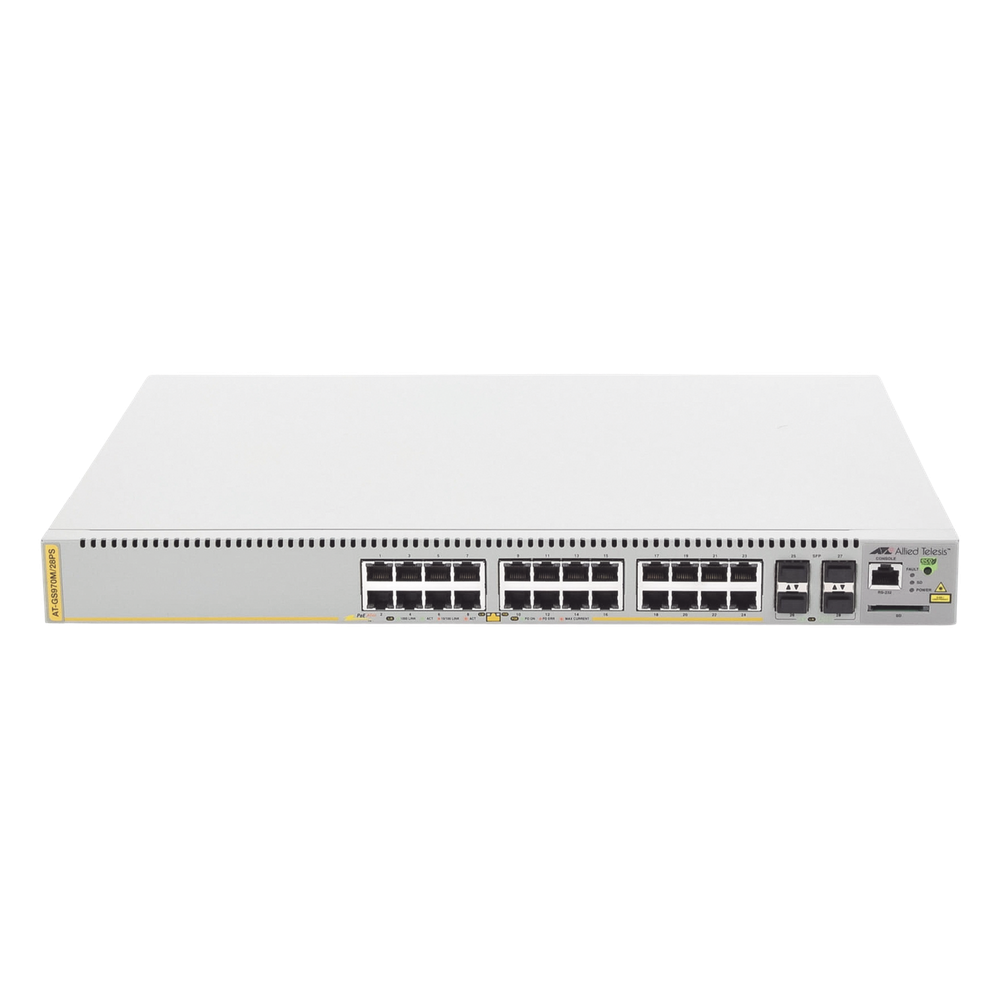 Switch PoE+ Administrable CentreCOM GS970M, Capa 3 de 24 Puertos 10/100/1000 Mbps + 4 SFP Gigabit, 370 W