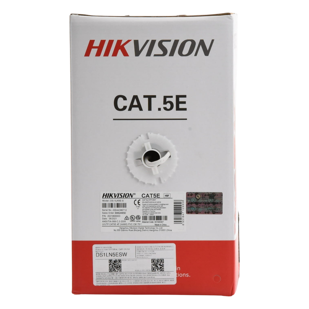 Bobina de Cable UTP 305 Metros (1000 Pies) / Cat5E (24 AWG) / Color Blanco / PVC (CM) / Uso en Interior / 100% Cobre / Aplicaciones de CCTV y Redes de Datos
