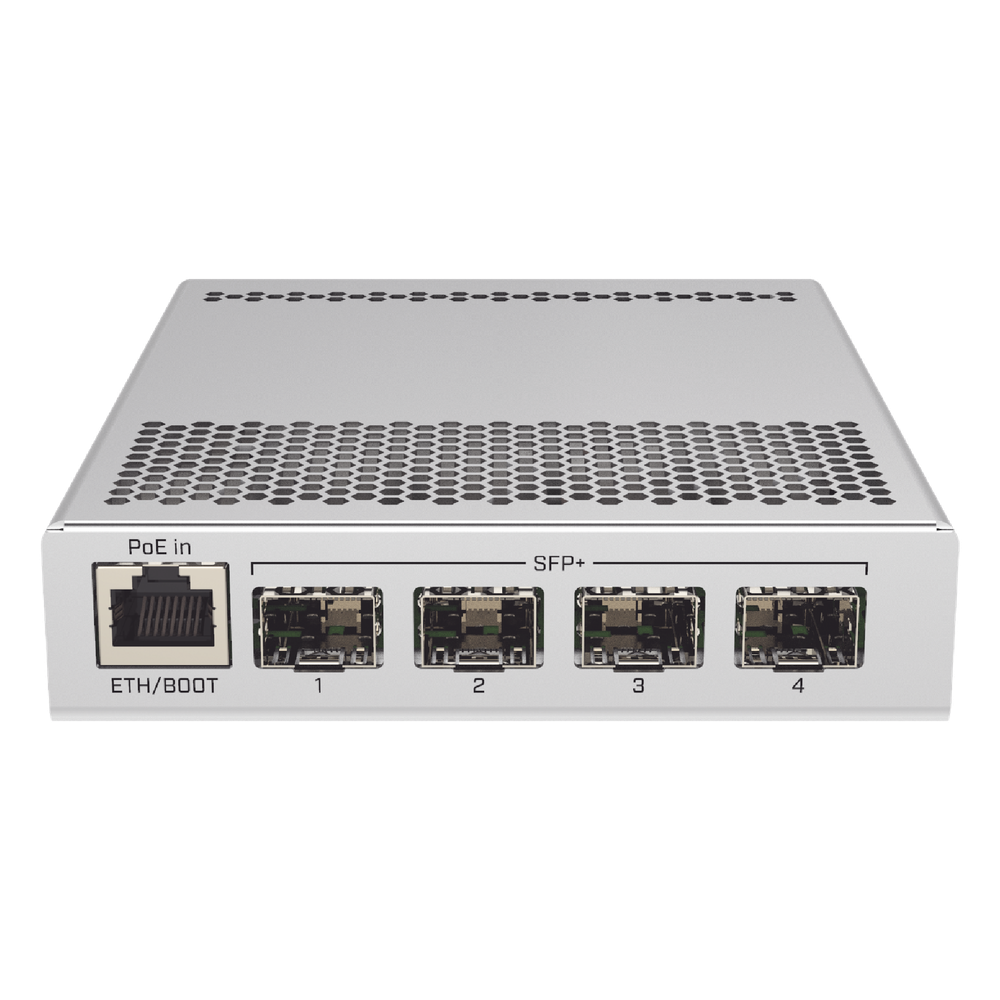 (CRS305-1G-4S+IN) Switch administrable Sistema Operativo Dual, puerto 1G Rj45, 4 puertos 10G SFP+ para Escritorio