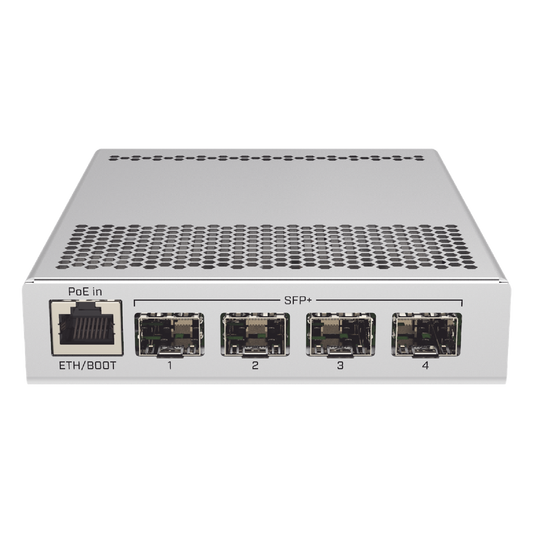 (CRS305-1G-4S+IN) Switch administrable Sistema Operativo Dual, puerto 1G Rj45, 4 puertos 10G SFP+ para Escritorio
