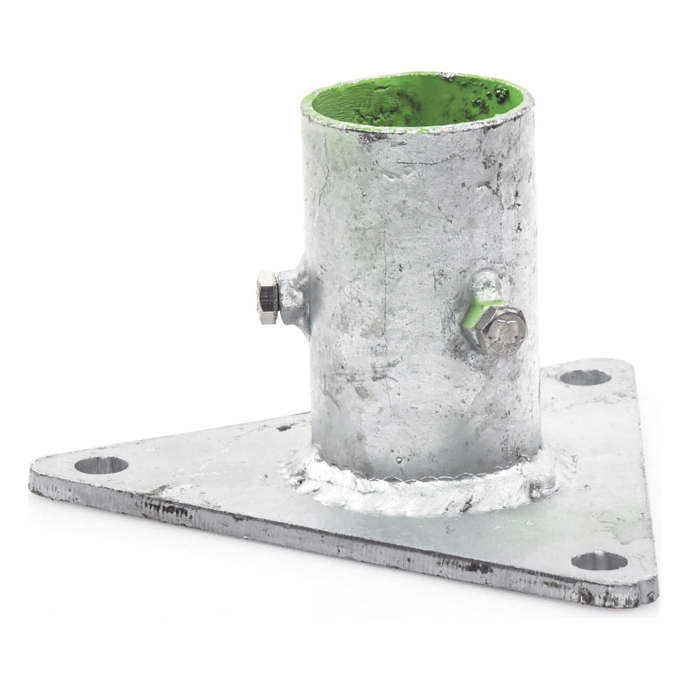 Base Triangular para Mástil de 1" a 2" con Opresores. Galvanizado por Inmersión en Caliente.